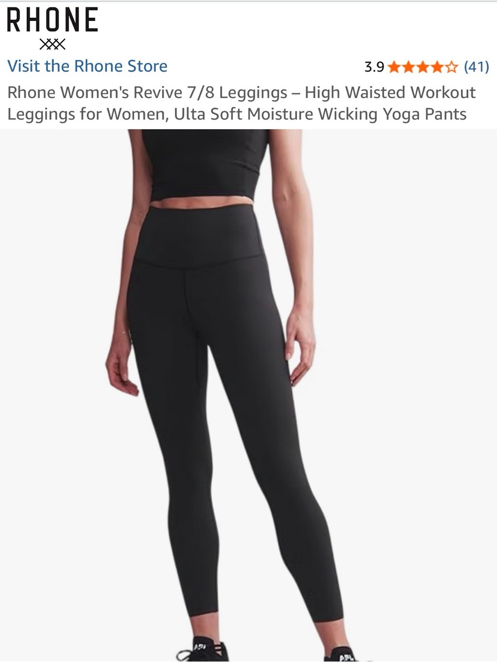 RHONE Black High-Waisted 7/8 Revive Performance Leggings